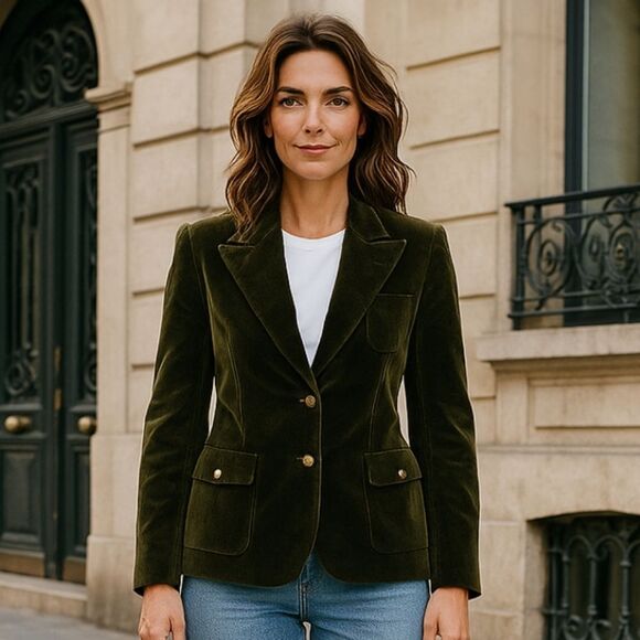 Valentino Garavani Velvet Olive Dark Green Jacket - Picture 1 of 10